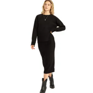 Women's High Waist Back Slit Midi Skirt in Black or Cream
