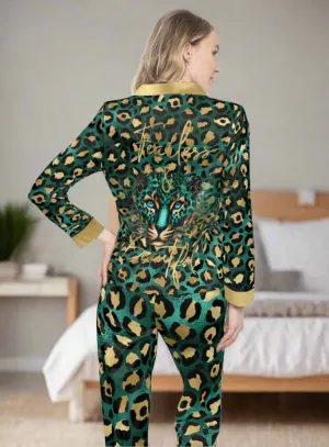 Women's Luxury Leopard Print Satin Pajamas - Empowering Fearless & Beautiful Sleepwear Set