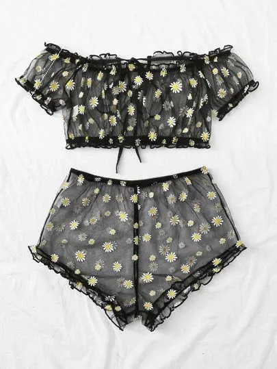 Women's Mesh Printed Lingerie Set