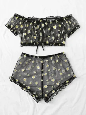 Women's Mesh Printed Lingerie Set