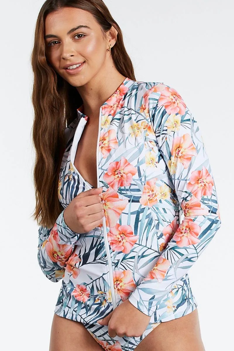 Womens Rashie in Island Breeze White