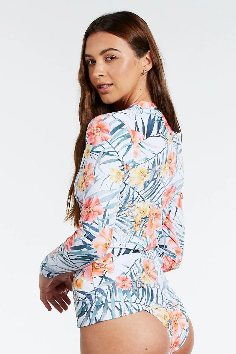 Womens Rashie in Island Breeze White