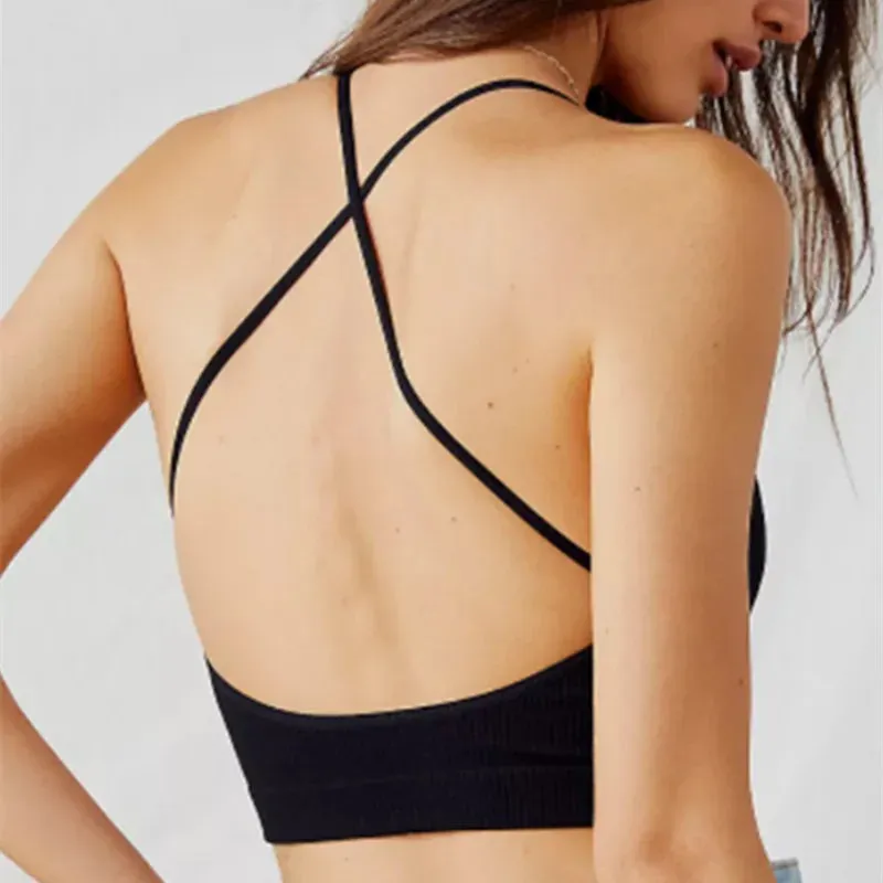 Women's Seamless Wirefree Cross Strap Vneck Bra - Comfortable & Sexy Lingerie