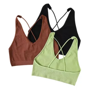 Women's Seamless Wirefree Cross Strap Vneck Bra - Comfortable & Sexy Lingerie