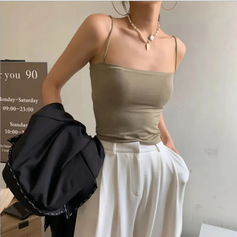 Women's Sexy Spaghetti Strap Crop Top - Fashion Camisole Wirefree Brassiere, Seamless Underwear Tank Top