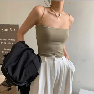 Women's Sexy Spaghetti Strap Crop Top - Fashion Camisole Wirefree Brassiere, Seamless Underwear Tank Top