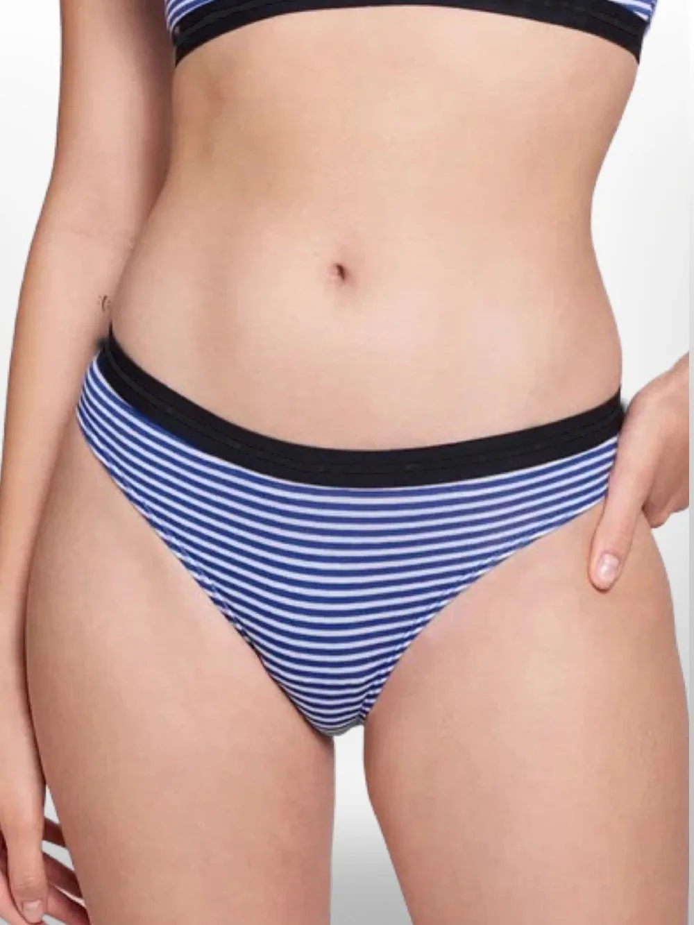 Women's White Streps Blue Cotton Innerwear