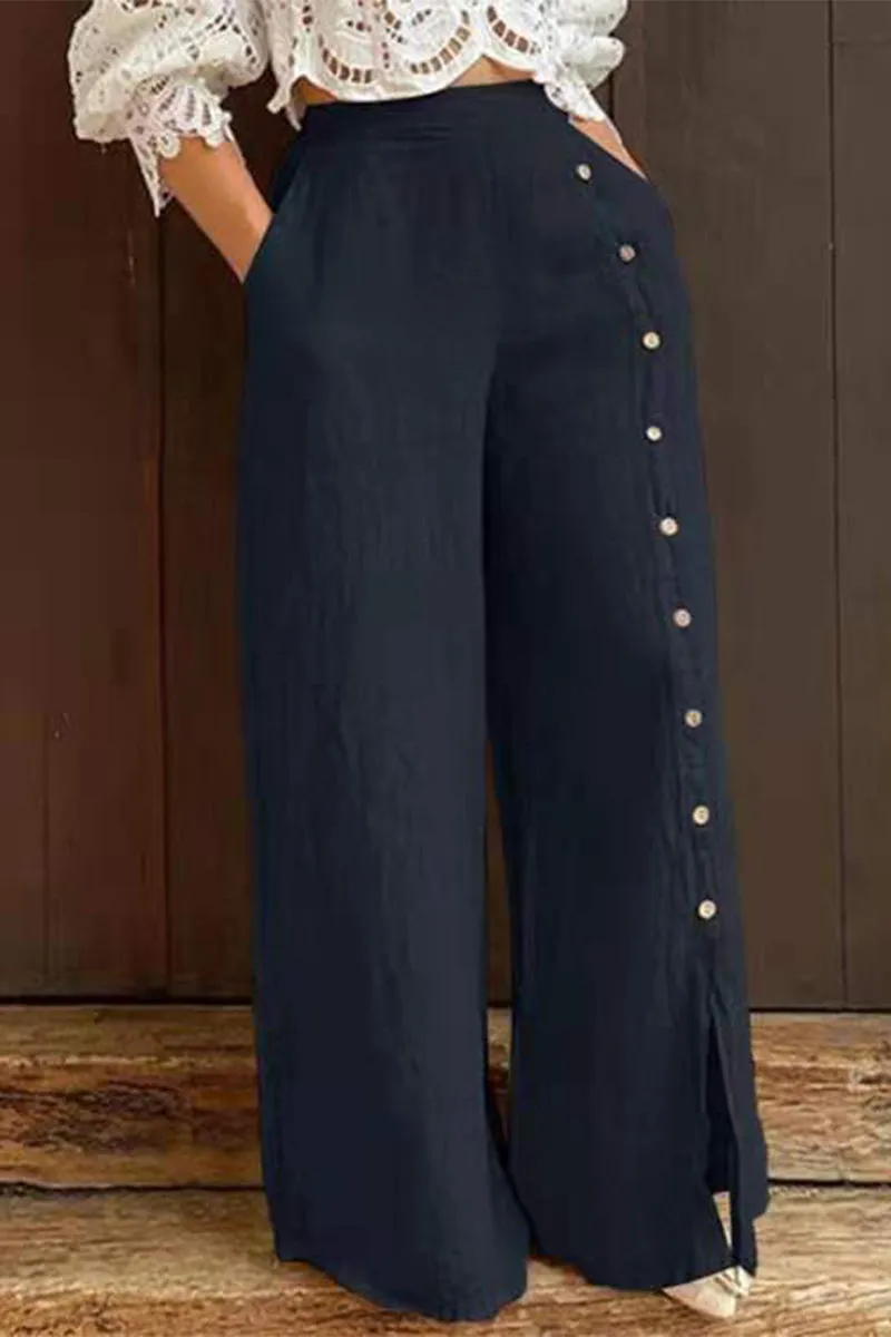 Xieyinshe Elegant Slit High Waist Straight Solid Color Bottoms(3 Colors)