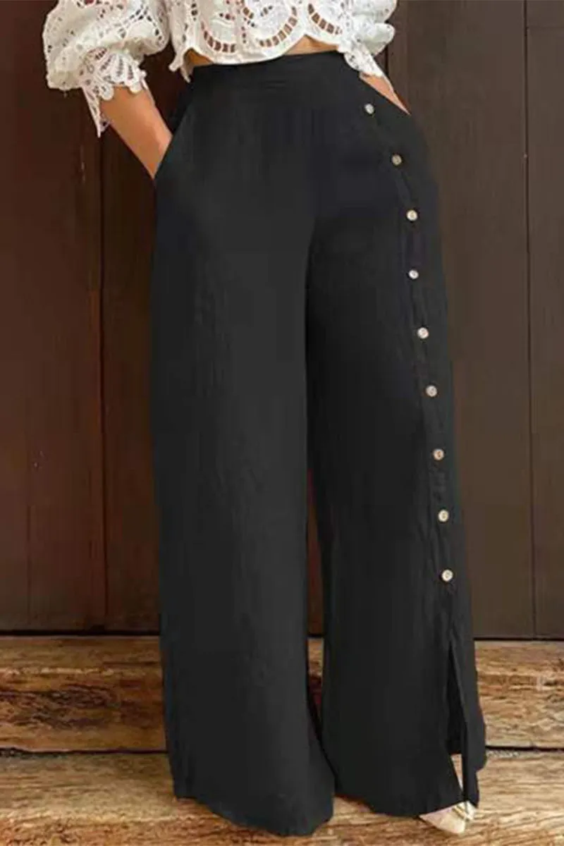 Xieyinshe Elegant Slit High Waist Straight Solid Color Bottoms(3 Colors)