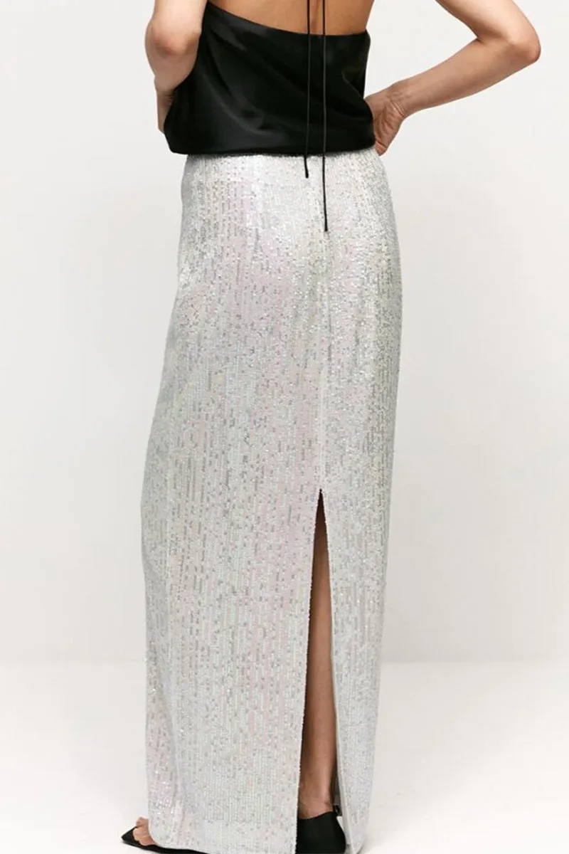 Xieyinshe Elegant Solid Sequins Straight Solid Color Bottoms