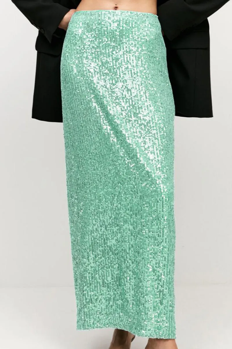 Xieyinshe Elegant Solid Sequins Straight Solid Color Bottoms