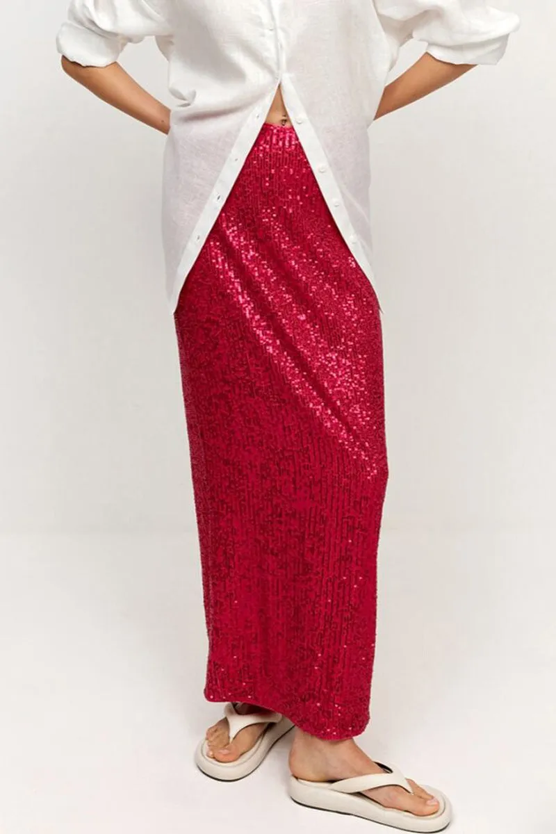 Xieyinshe Elegant Solid Sequins Straight Solid Color Bottoms