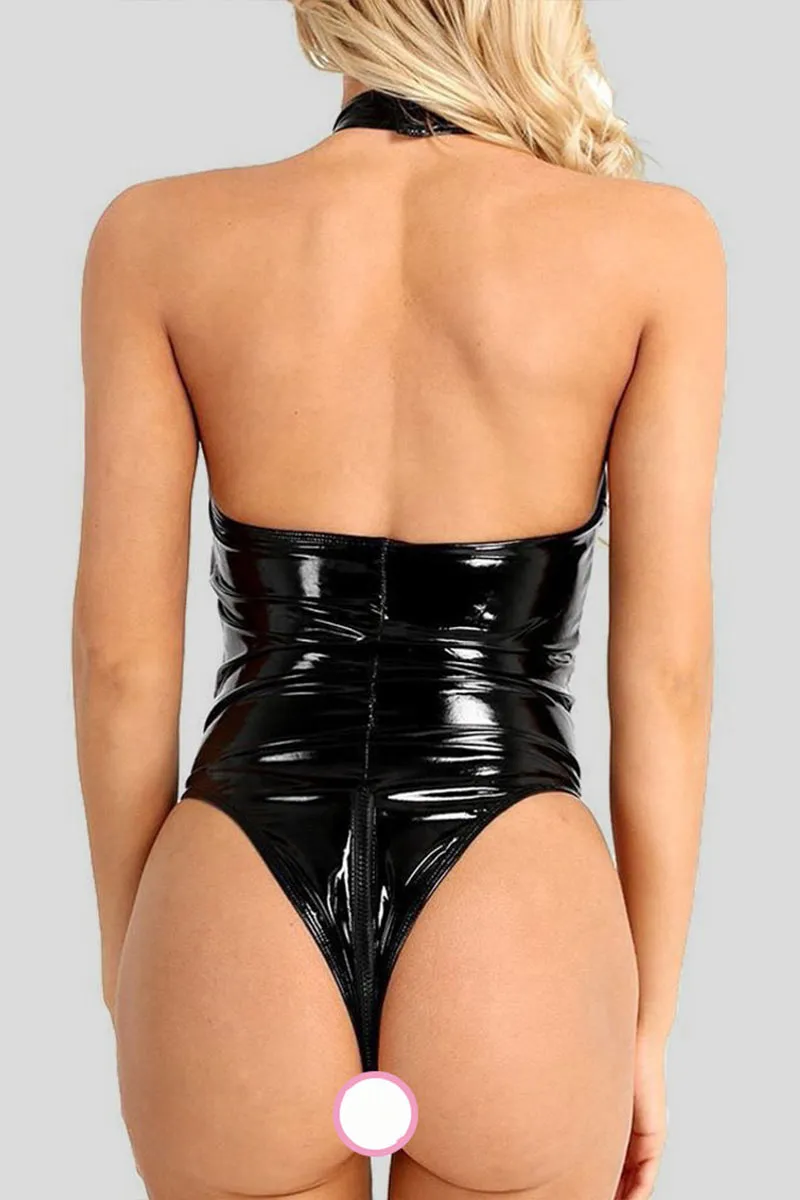 XK0240 Faux Leather Bodysuit Lingerie