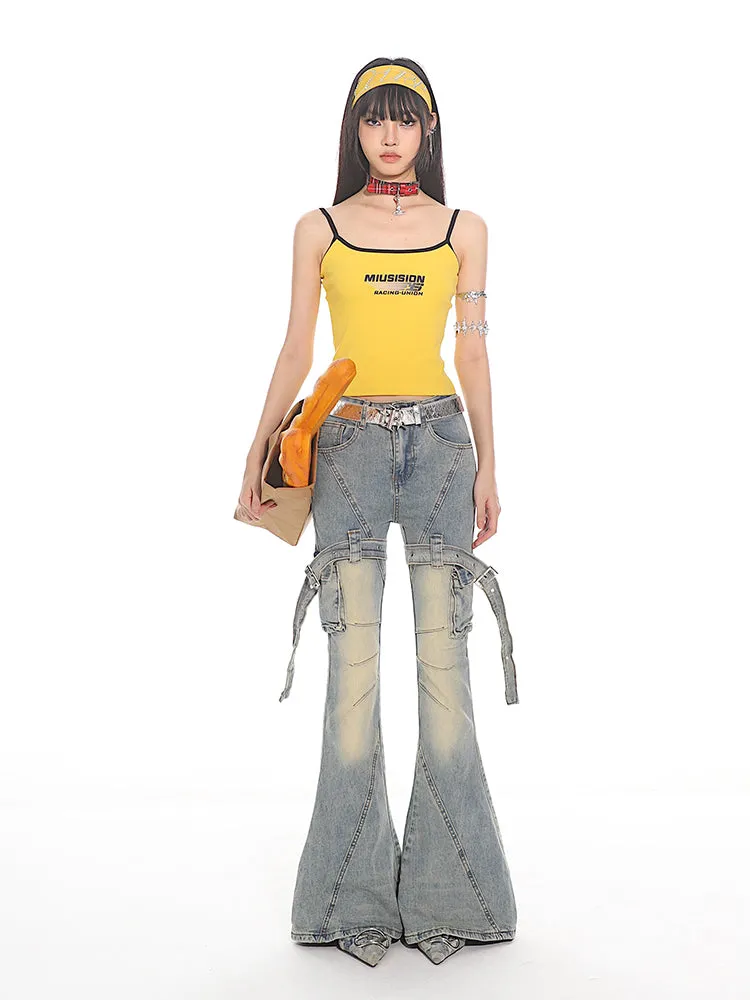 Y2K Cargo Buckle Flared Jeans