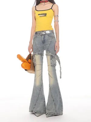 Y2K Cargo Buckle Flared Jeans