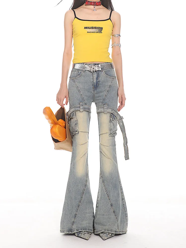 Y2K Cargo Buckle Flared Jeans