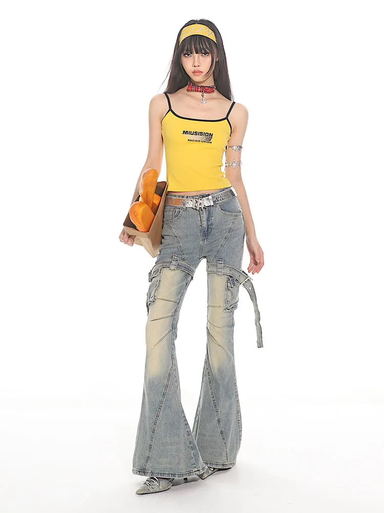 Y2K Cargo Buckle Flared Jeans