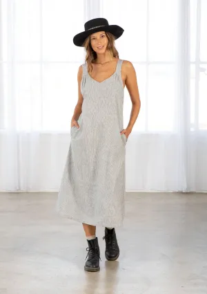 Yarn Dye Boho Linen Blend Sleeveless Midi Dress