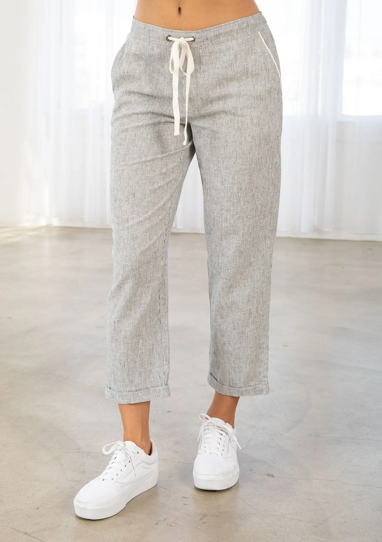 Yarn Dye Linen Blend Cuffed Pants