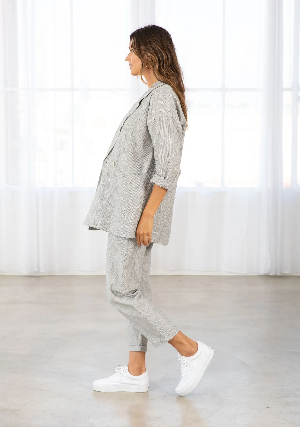 Yarn Dye Linen Blend Cuffed Pants