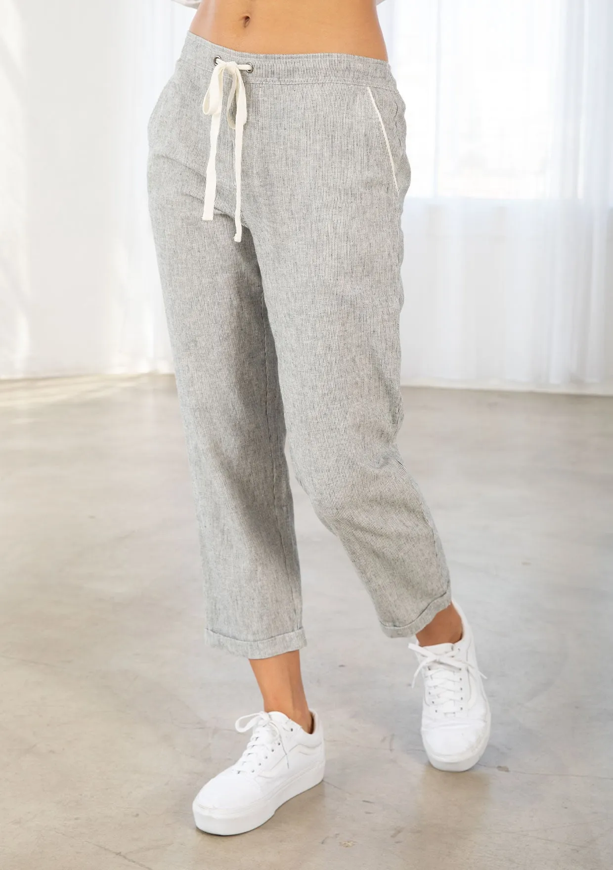 Yarn Dye Linen Blend Cuffed Pants