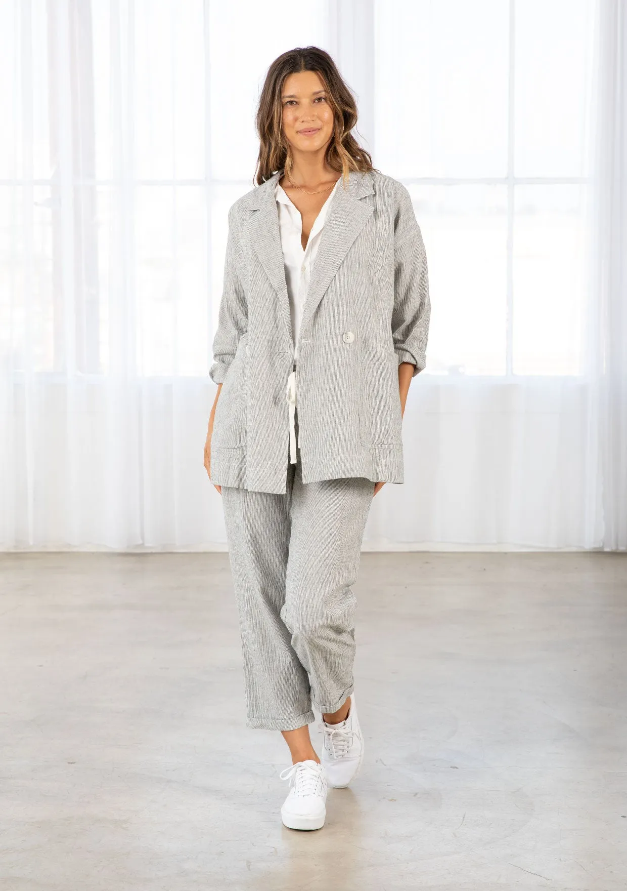 Yarn Dye Linen Blend Cuffed Pants