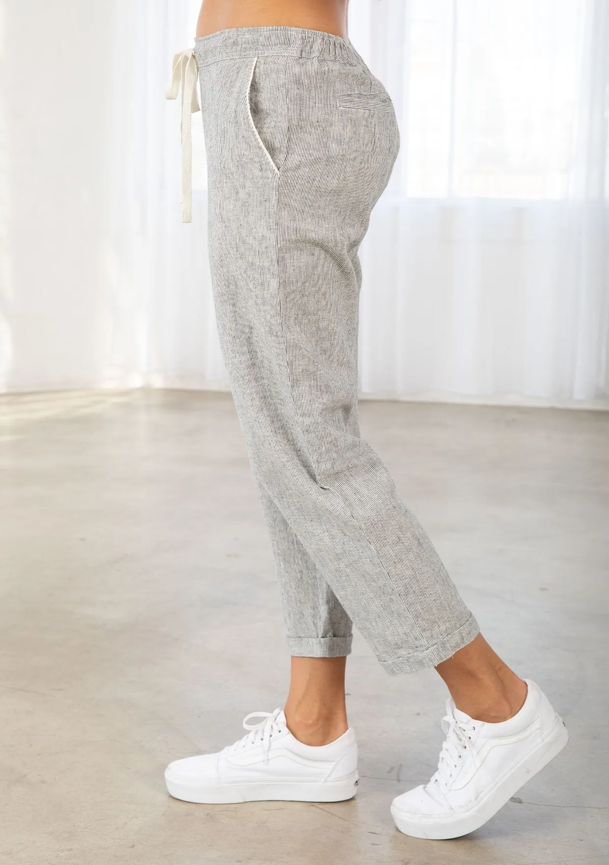 Yarn Dye Linen Blend Cuffed Pants