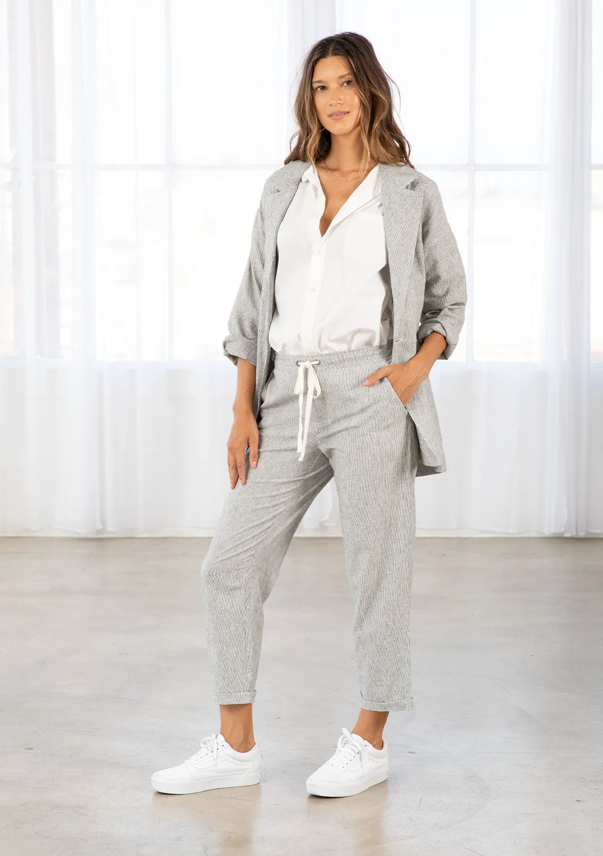 Yarn Dye Linen Blend Cuffed Pants