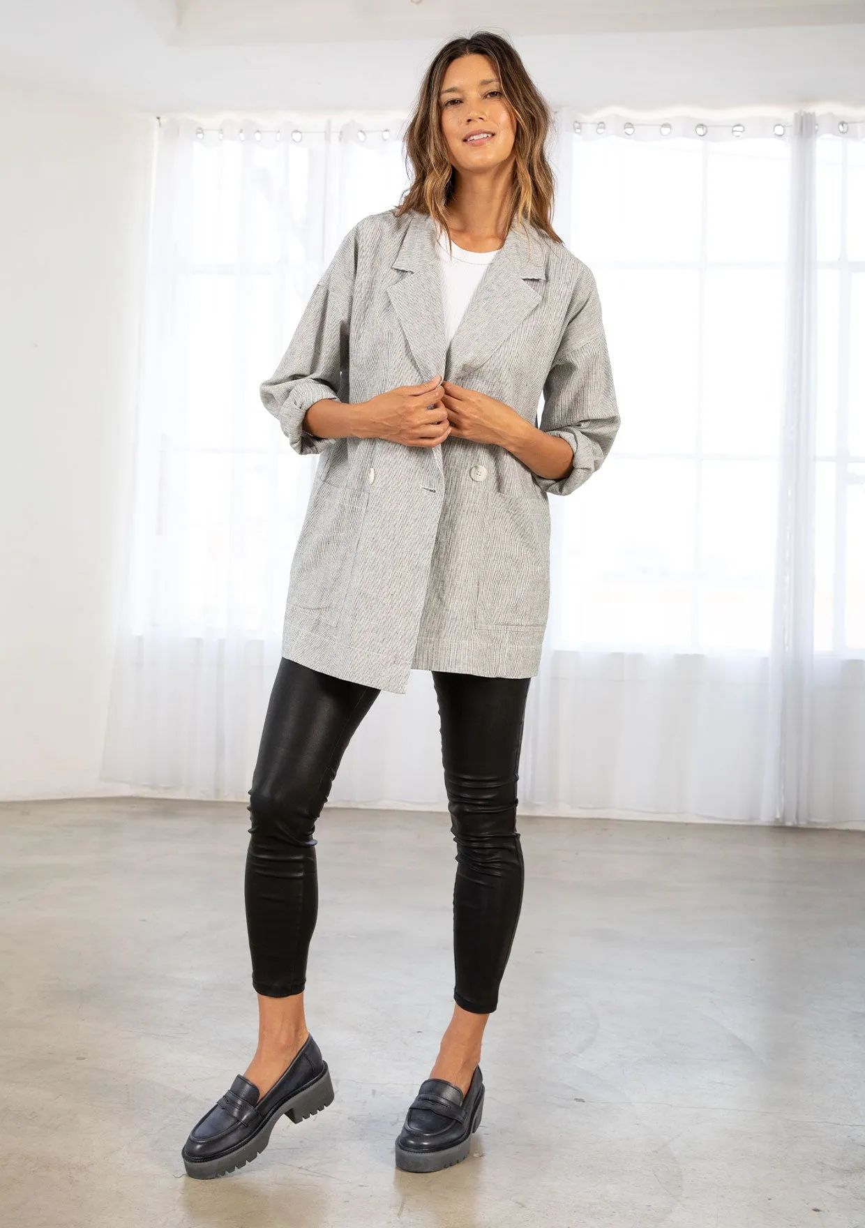 Yarn Dye Linen Blend Double Breasted Blazer
