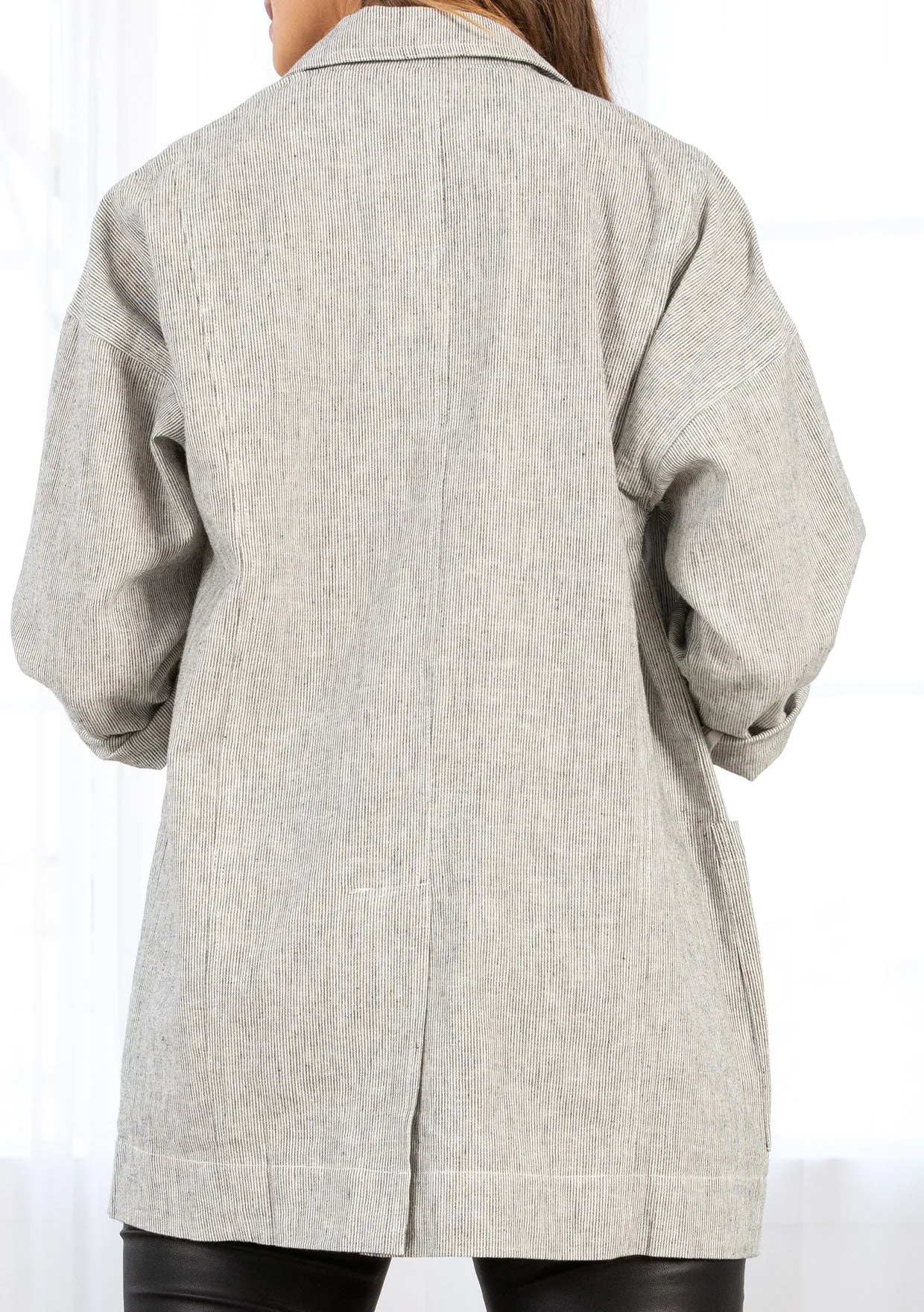 Yarn Dye Linen Blend Double Breasted Blazer