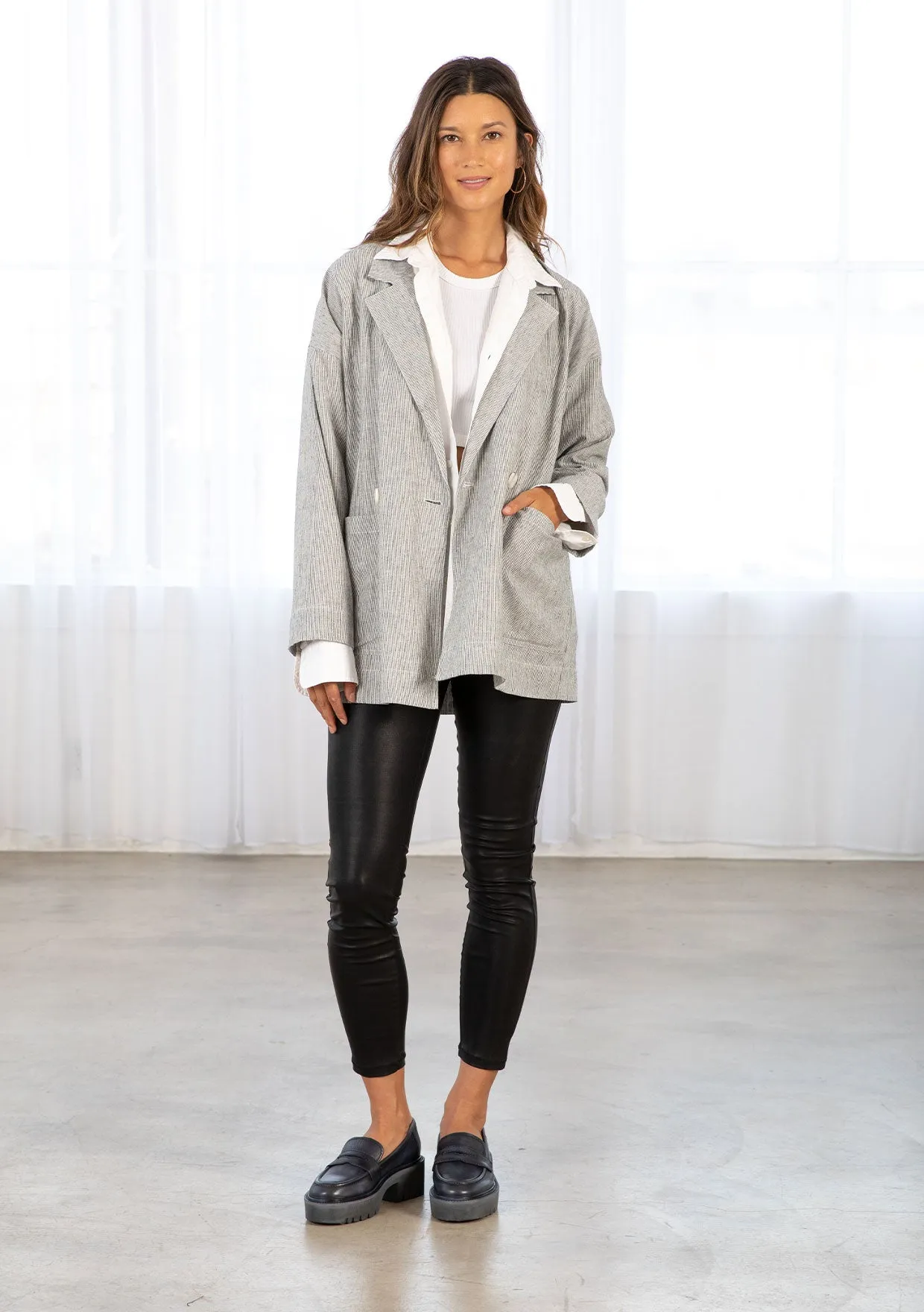 Yarn Dye Linen Blend Double Breasted Blazer