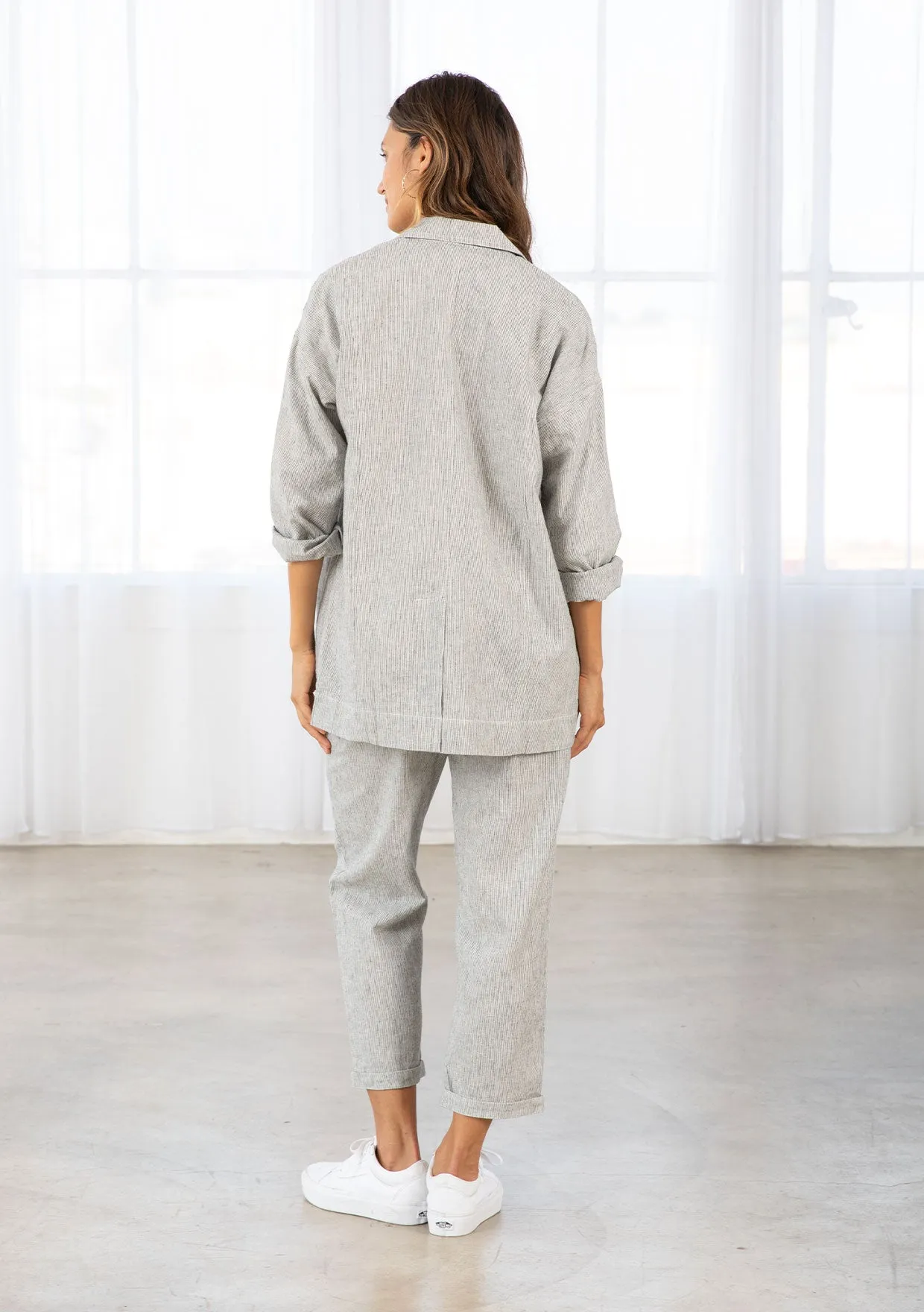 Yarn Dye Linen Blend Double Breasted Blazer