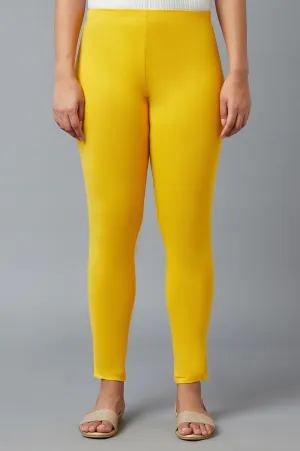 Yellow Cotton Lycra Tights For Women