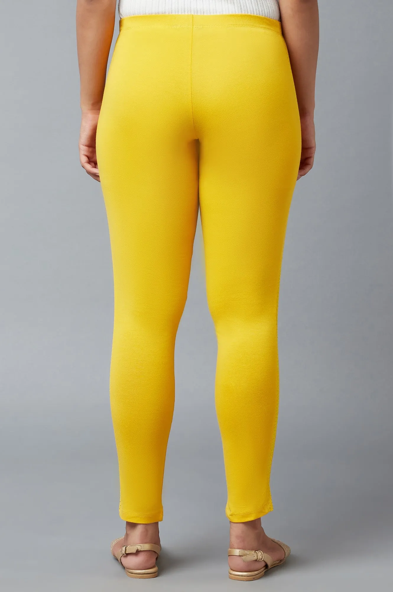 Yellow Cotton Lycra Tights For Women