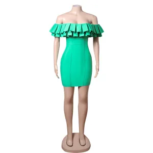 ZHYMIHRET High End New In Ruffles Slash Neck Bandage Dress Women 2023 Trendy Summer Formal Dress Elegant Party Short Vestidos
