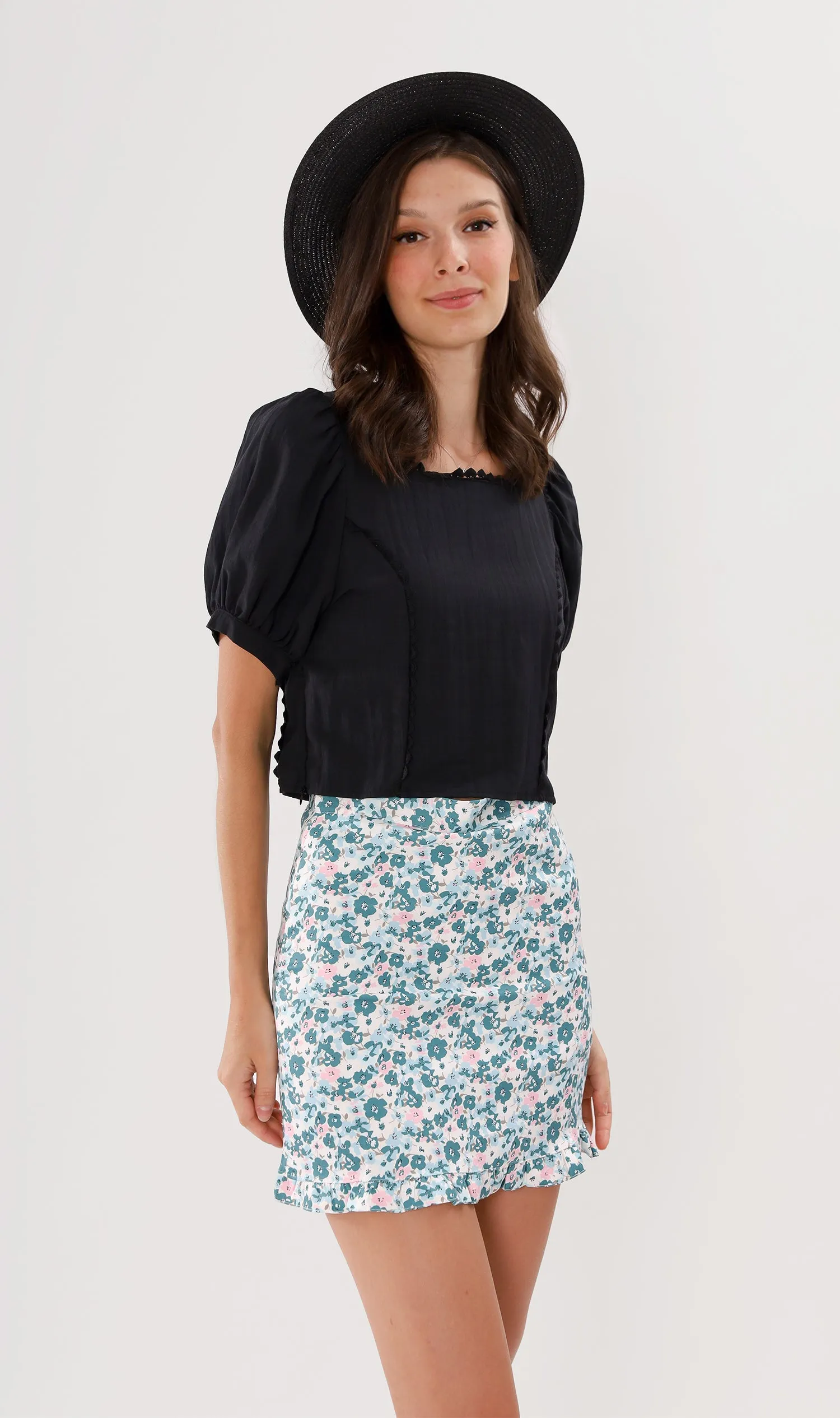 ZOLA Ruffled-Hem Floral Skirt (Green)