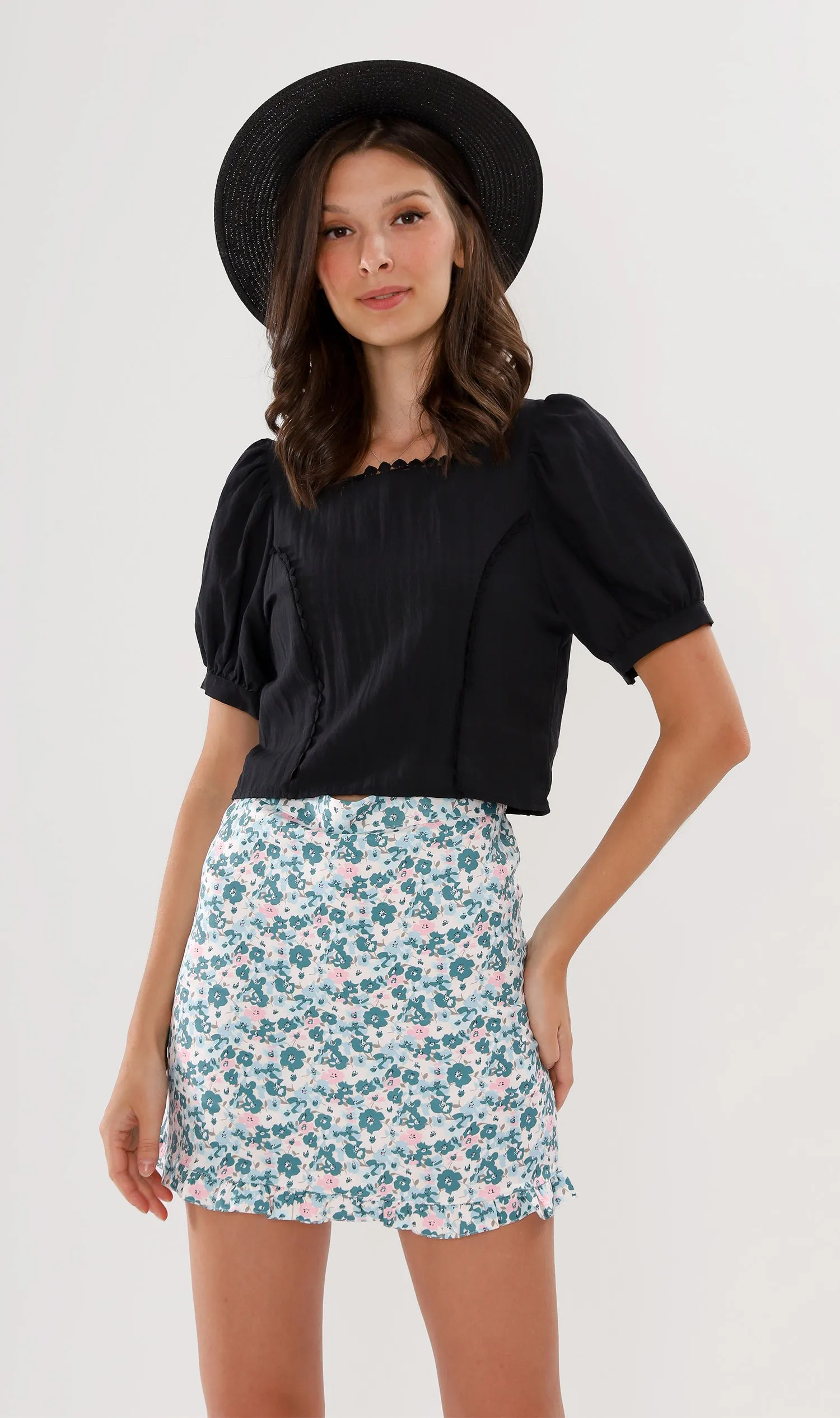 ZOLA Ruffled-Hem Floral Skirt (Green)