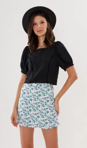 ZOLA Ruffled-Hem Floral Skirt (Green)